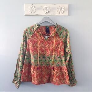 Anthropologie Roopa Pemmaraju Vivi Peasant Blouse with Tassels Floral NEW